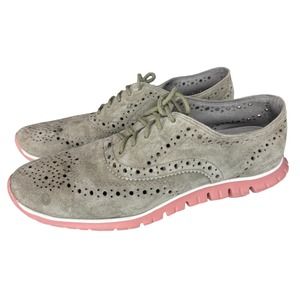 Cole Haan Womens Zerogrand Wingtip Oxfords Shoes Lace-Up Grey Suede Pink Sz 6.5B